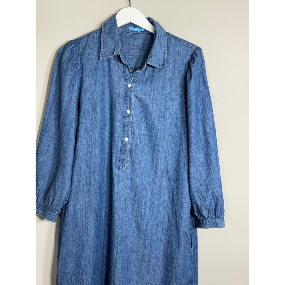 J.McLaughlin Womens Blue Denim Chambray Shirt Dress Midi Pockets Size L - Picture 9 of 15